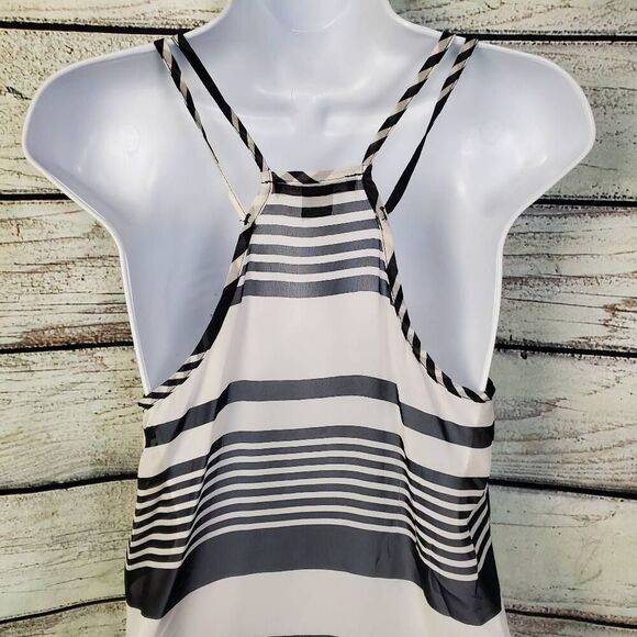 American Dream Women’s Striped High-Low Tank Top Medium Black White - Picture 4 of 6